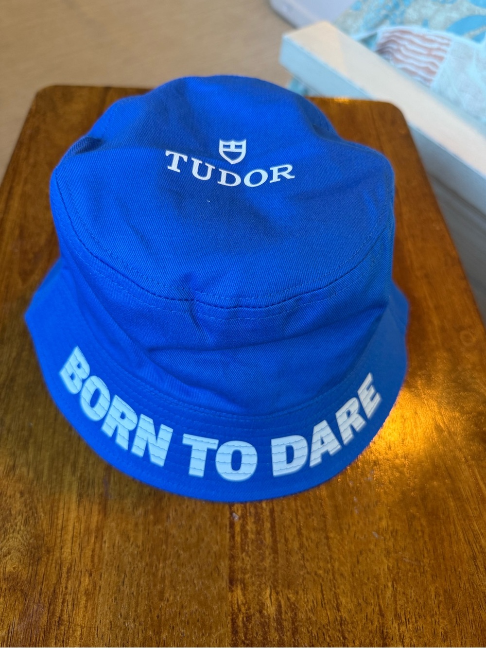 Tudor Reversible Blue and Red 'Born to Dare' Bucket Hat - New Never Worn